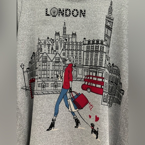 Love + Lace Women’s XL Sweater Gray London Shopping Embellished Y2k Art To Wear - Picture 2 of 5